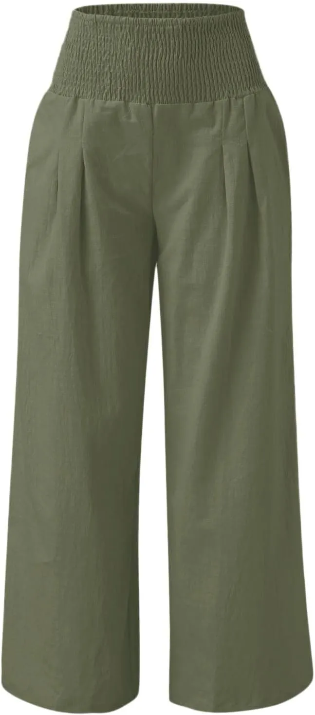 Women Fashion Pants Elastic Waist Pants with Pocket Loose Harem Pants Printed Crop Pants for Women