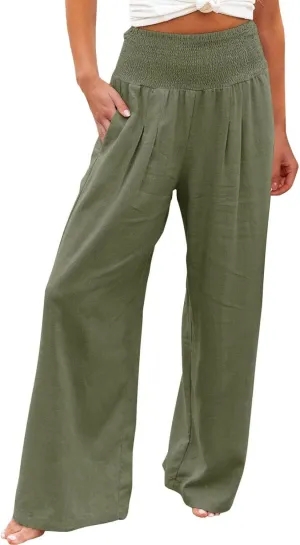 Women Fashion Pants Elastic Waist Pants with Pocket Loose Harem Pants Printed Crop Pants for Women