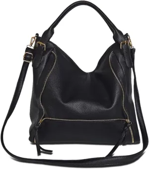 Women Hobo Tote Purse and Handbag Faux Leather Top Handle Satchel Zip Shoulder Bags Black