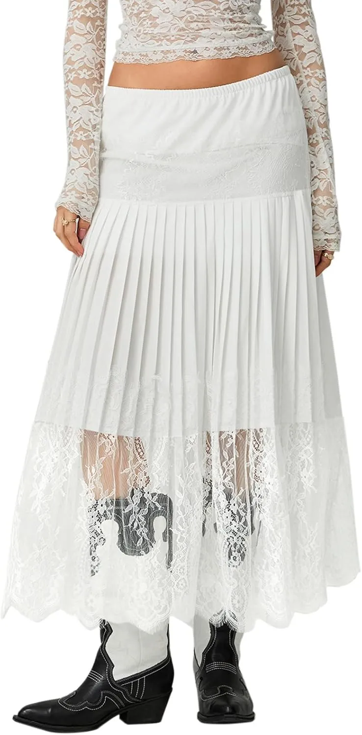 Women Lace Long Skirts Sexy Floral Summer Sheer Skirt Fashion See Through Club Party Beach Maxi Skirts