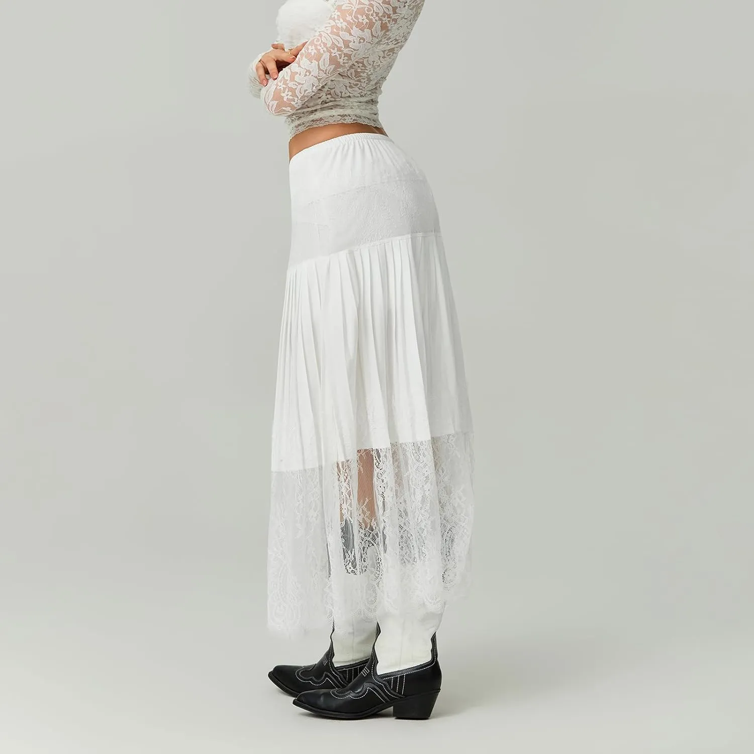 Women Lace Long Skirts Sexy Floral Summer Sheer Skirt Fashion See Through Club Party Beach Maxi Skirts