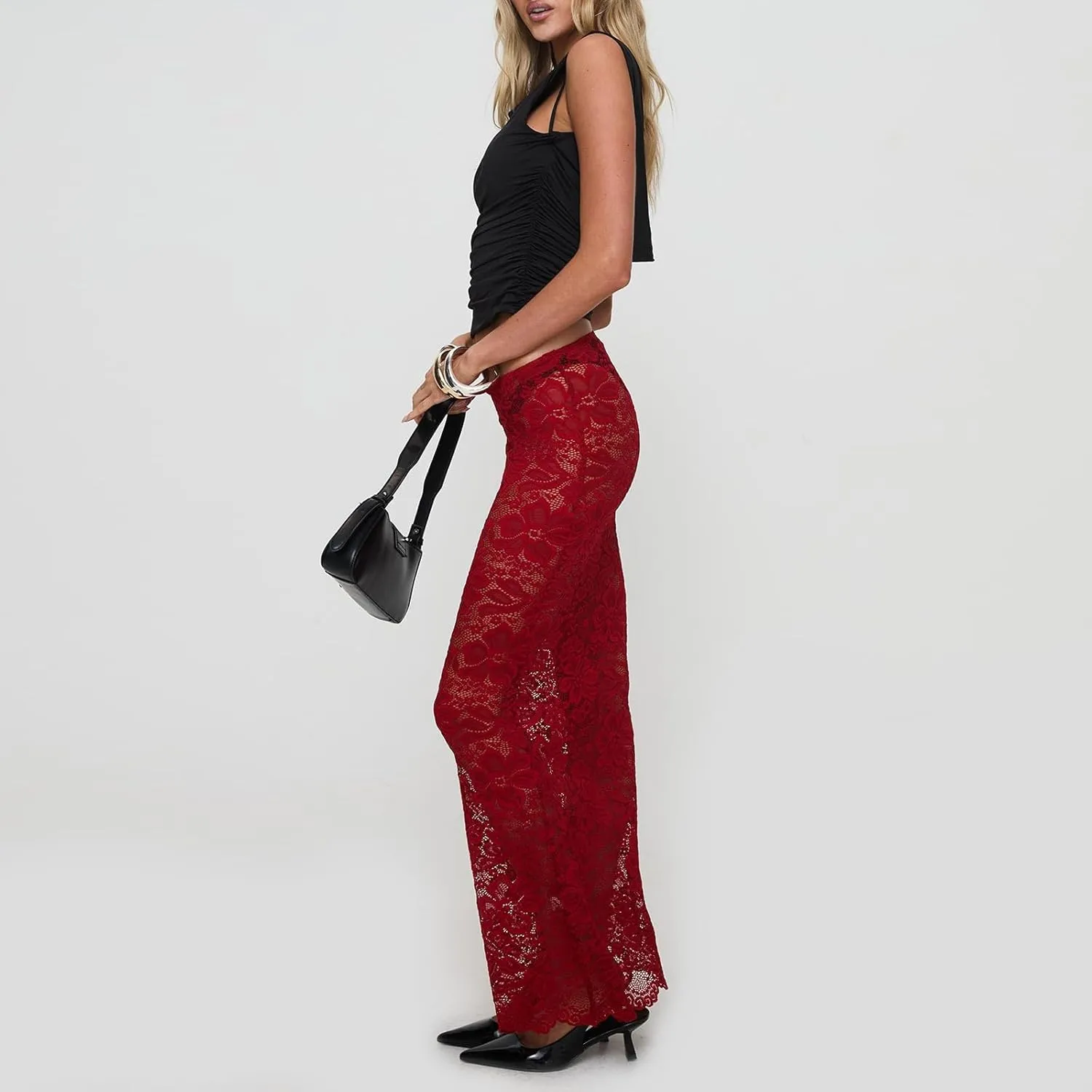 Women Lace Long Skirts Sexy Floral Summer Sheer Skirt Fashion See Through Club Party Beach Maxi Skirts