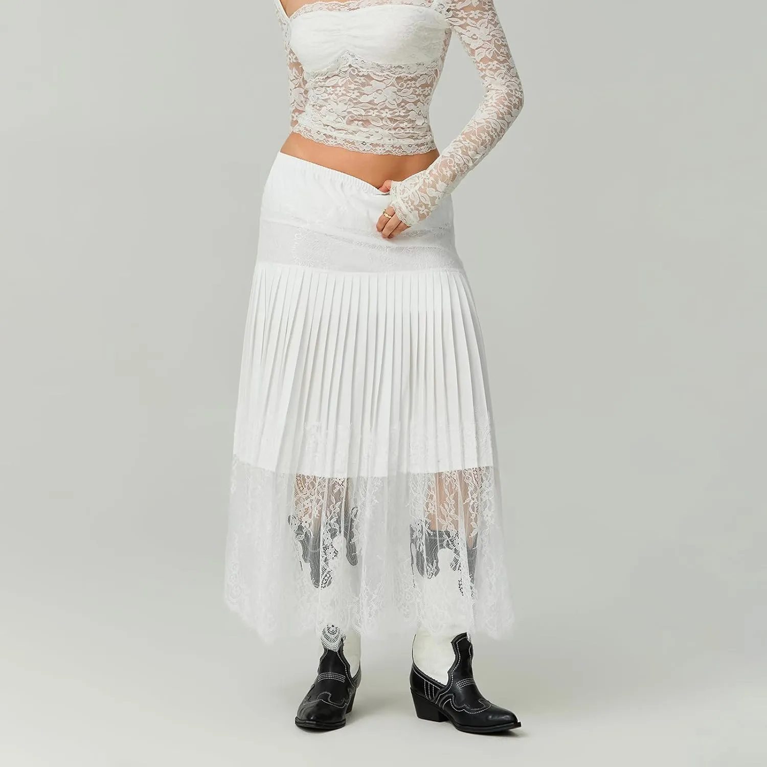 Women Lace Long Skirts Sexy Floral Summer Sheer Skirt Fashion See Through Club Party Beach Maxi Skirts
