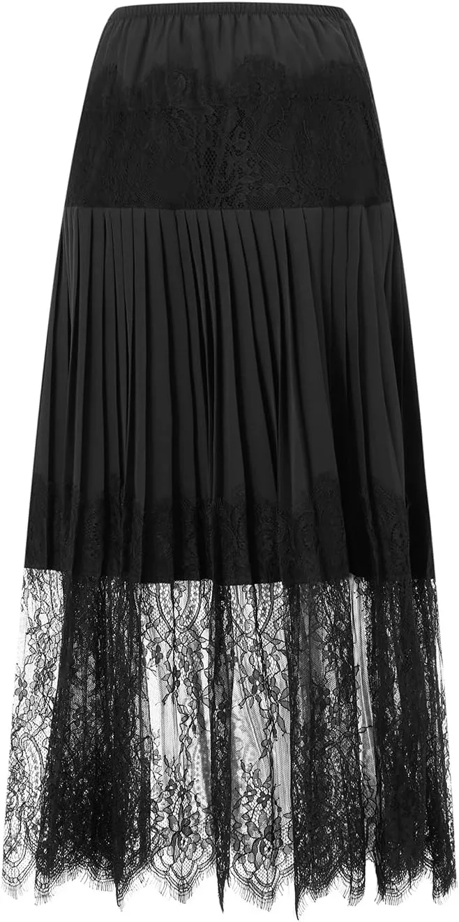 Women Lace Long Skirts Sexy Floral Summer Sheer Skirt Fashion See Through Club Party Beach Maxi Skirts