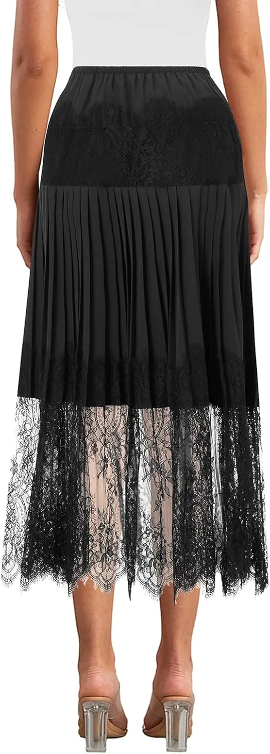 Women Lace Long Skirts Sexy Floral Summer Sheer Skirt Fashion See Through Club Party Beach Maxi Skirts