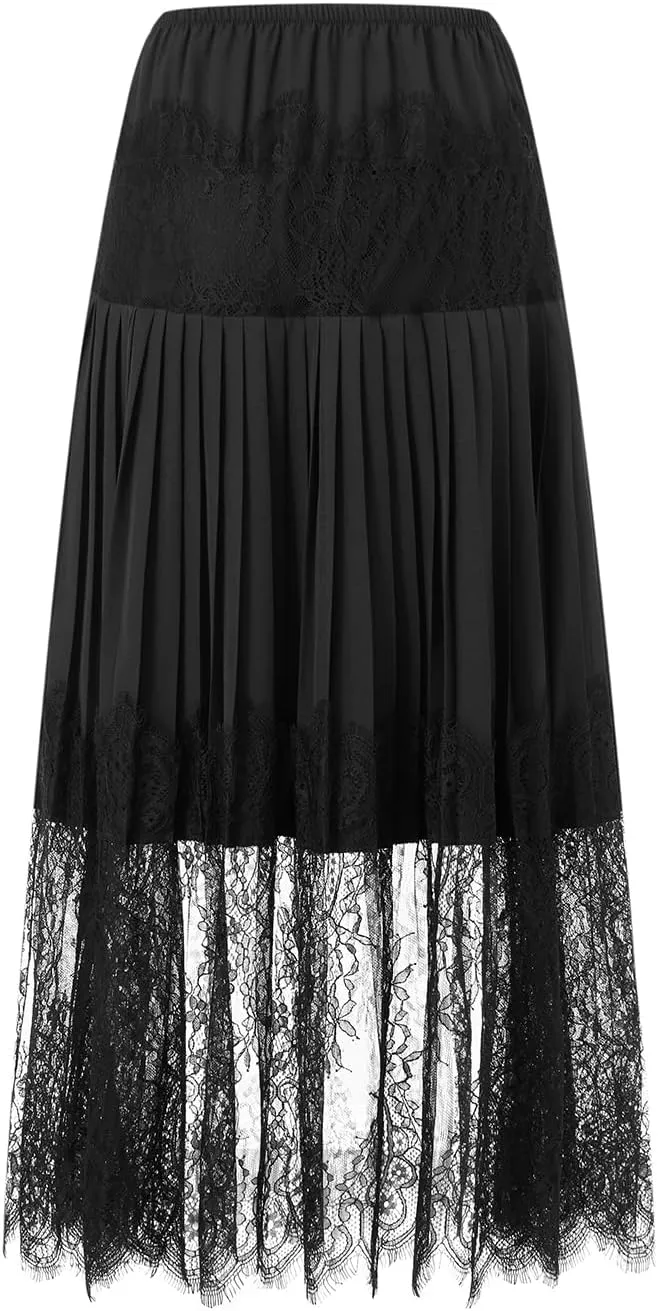 Women Lace Long Skirts Sexy Floral Summer Sheer Skirt Fashion See Through Club Party Beach Maxi Skirts