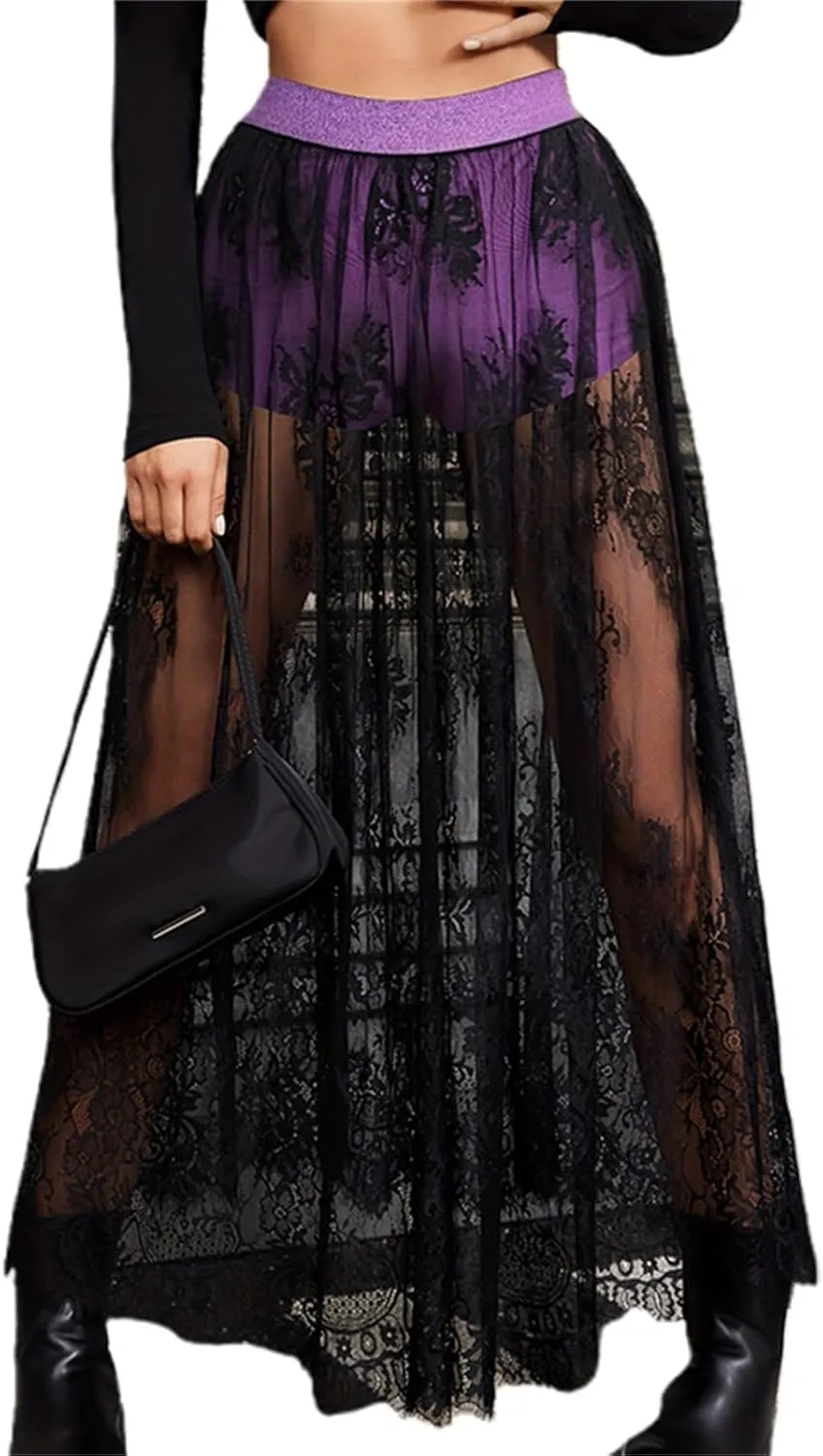 Women Lace Long Skirts Sexy Floral Summer Sheer Skirt Fashion See Through Club Party Beach Maxi Skirts