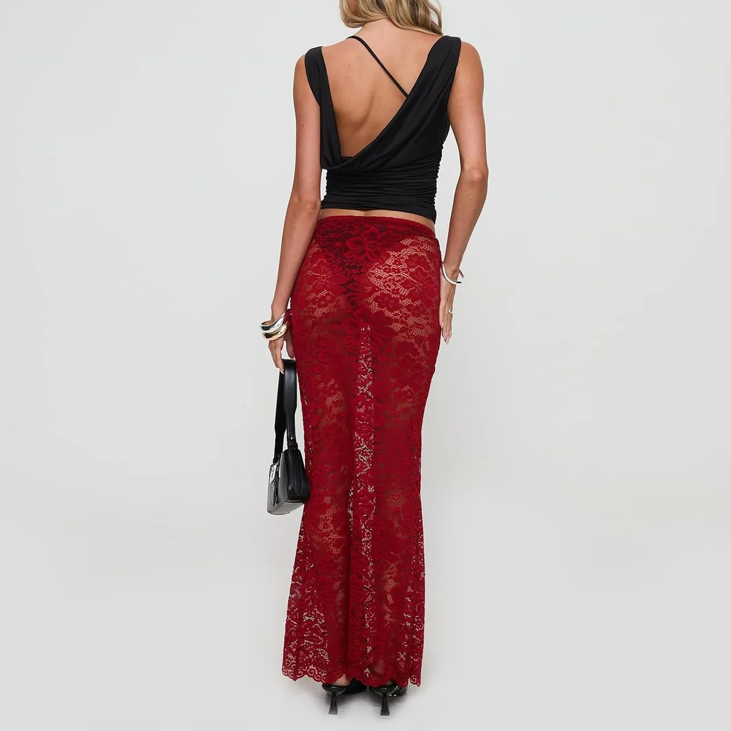 Women Lace Long Skirts Sexy Floral Summer Sheer Skirt Fashion See Through Club Party Beach Maxi Skirts