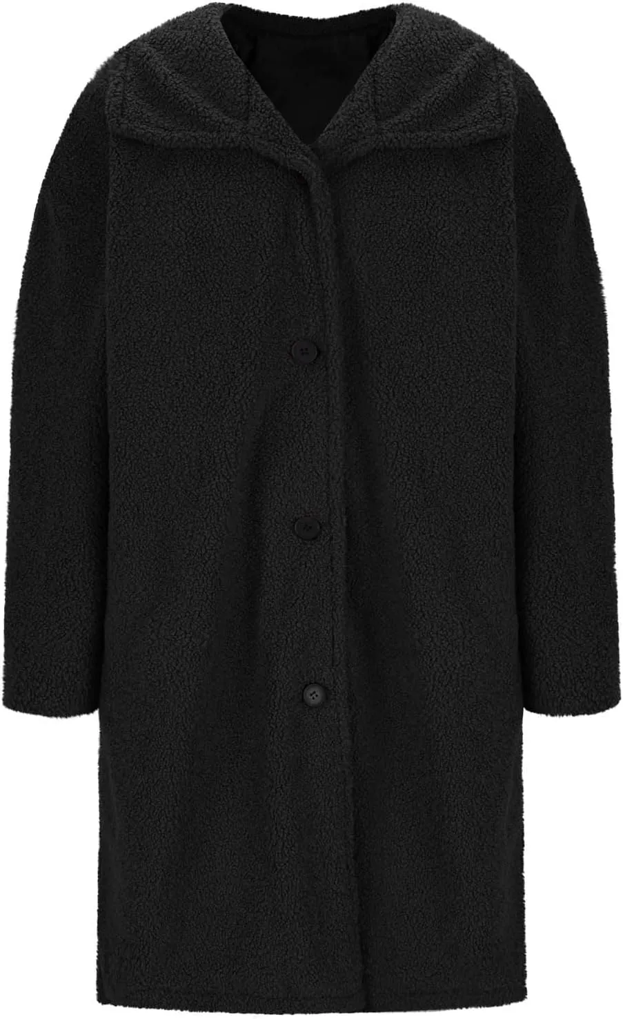 Women Long Sherpa Coats Lapel Fuzzy Trench Jackets Winter Fleece Outerwear Button Cardigan with Pockets