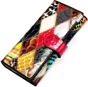 Women Multicolor Wallets Genuine Leather Card Holder Large Purses Phone Clutch (Multicoloured Diamond-L)