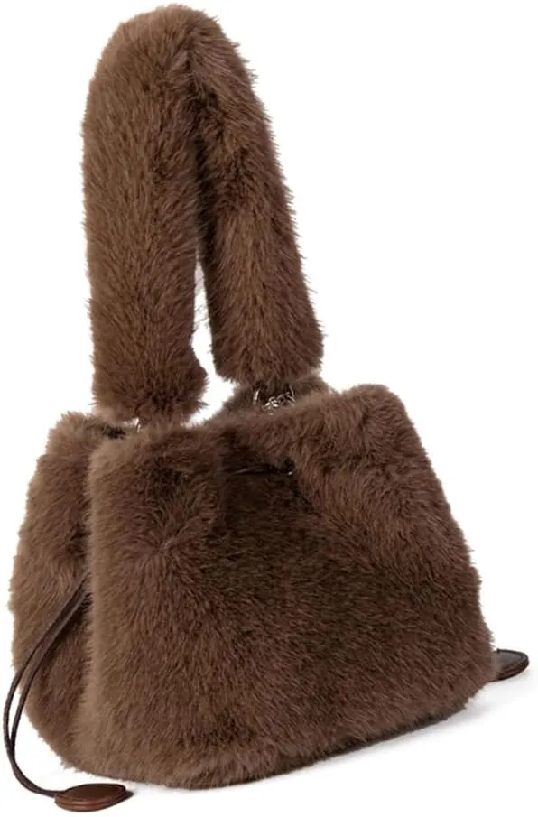 Women Plush Shoulder Bag Korean Styles Crossbody Bag Autumn Winter Bucket Bag Chain Strap Messenger Bag Handbag