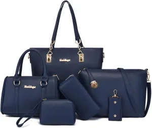 Women Purse Handbag 6pcs Satchel Faux Leather Zip Tote Shoulder Bags Wallet Clutch Card Holder