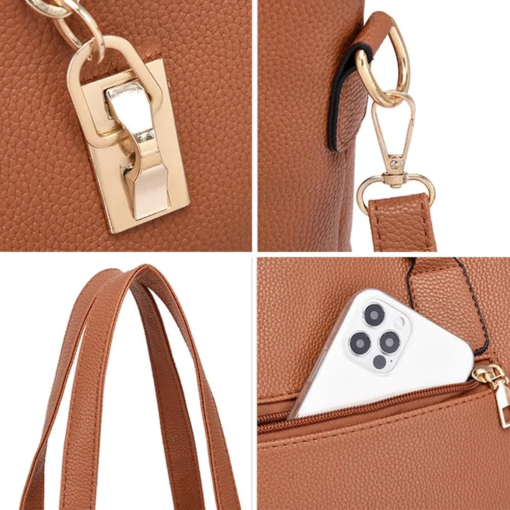 Women Purse Handbag 6pcs Satchel Faux Leather Zip Tote Shoulder Bags Wallet Clutch Card Holder