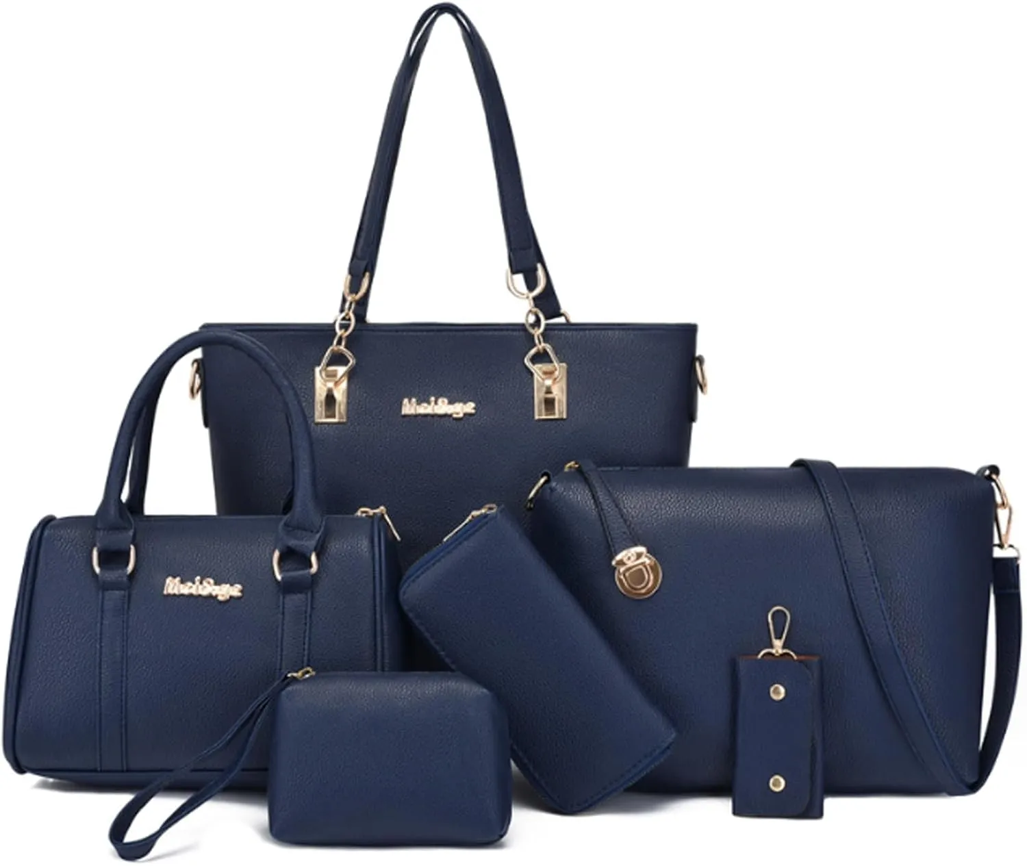 Women Purse Handbag 6pcs Satchel Faux Leather Zip Tote Shoulder Bags Wallet Clutch Card Holder