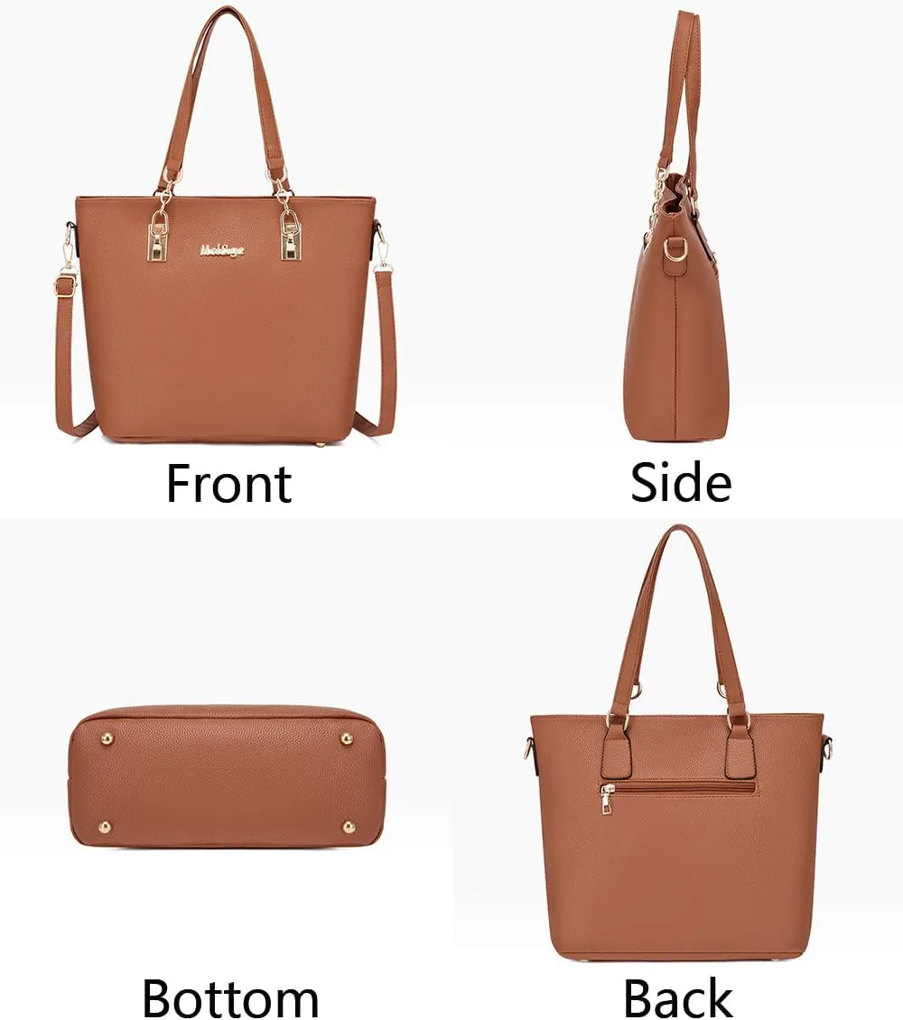 Women Purse Handbag 6pcs Satchel Faux Leather Zip Tote Shoulder Bags Wallet Clutch Card Holder