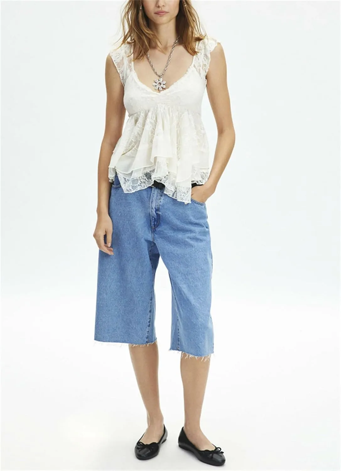Women Sexy Summer Cami Tops Lace Ruffle Layered Babydoll Cami Crop Tops Y2k Going Out Tops Party Streetwear