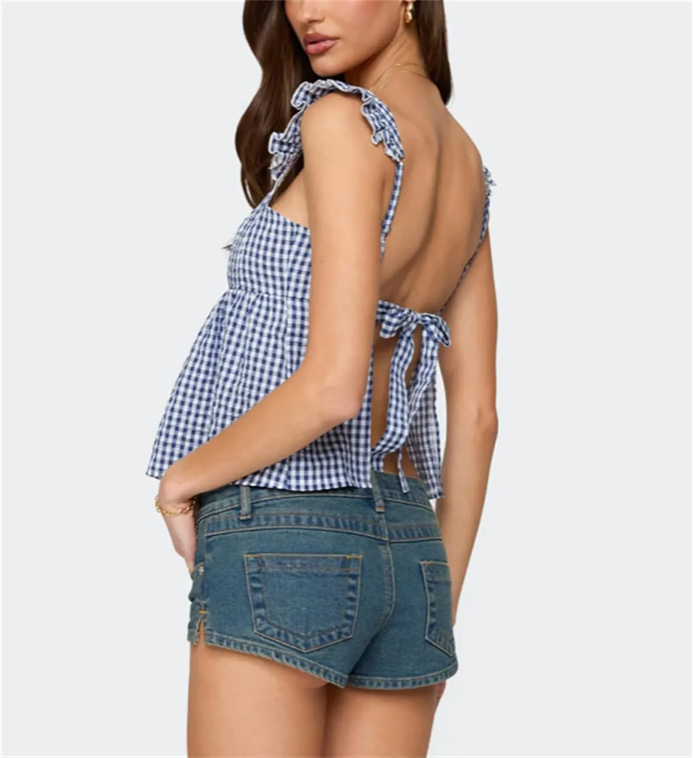 Women Sexy Summer Cami Tops Lace Ruffle Layered Babydoll Cami Crop Tops Y2k Going Out Tops Party Streetwear