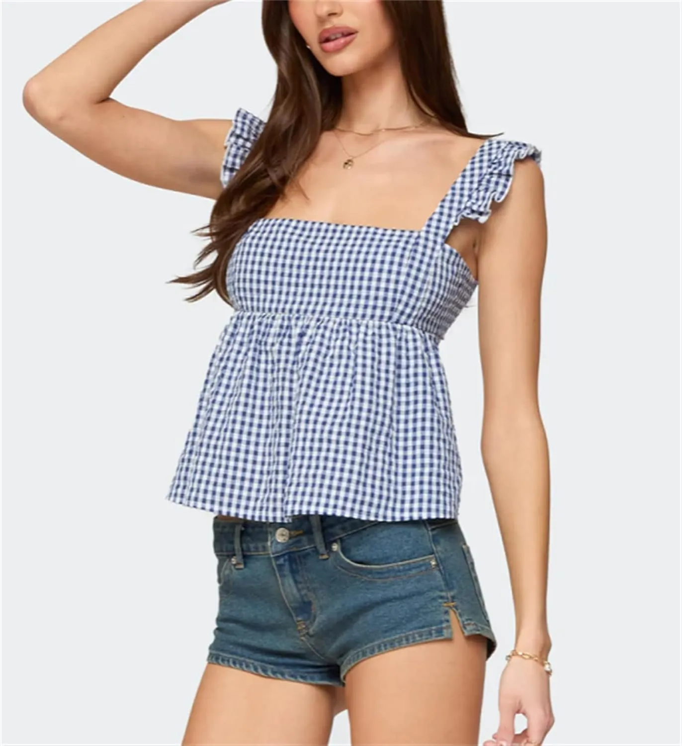 Women Sexy Summer Cami Tops Lace Ruffle Layered Babydoll Cami Crop Tops Y2k Going Out Tops Party Streetwear