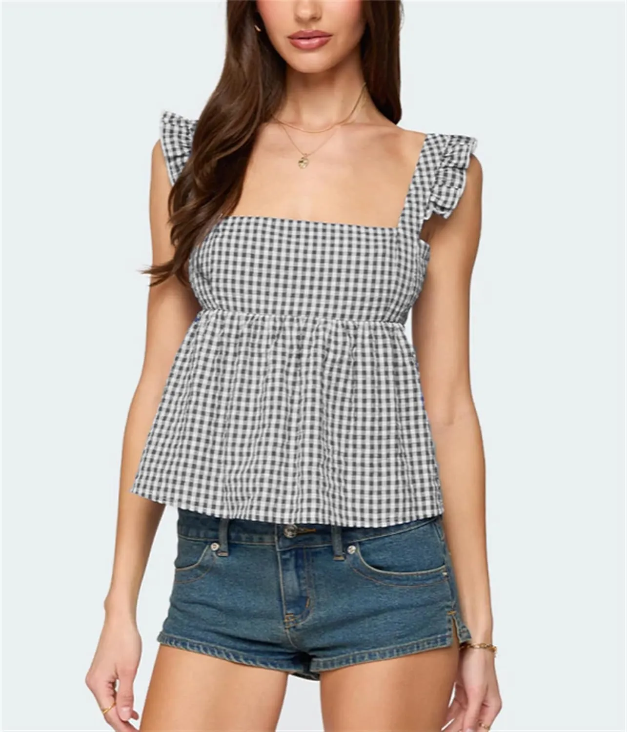 Women Sexy Summer Cami Tops Lace Ruffle Layered Babydoll Cami Crop Tops Y2k Going Out Tops Party Streetwear