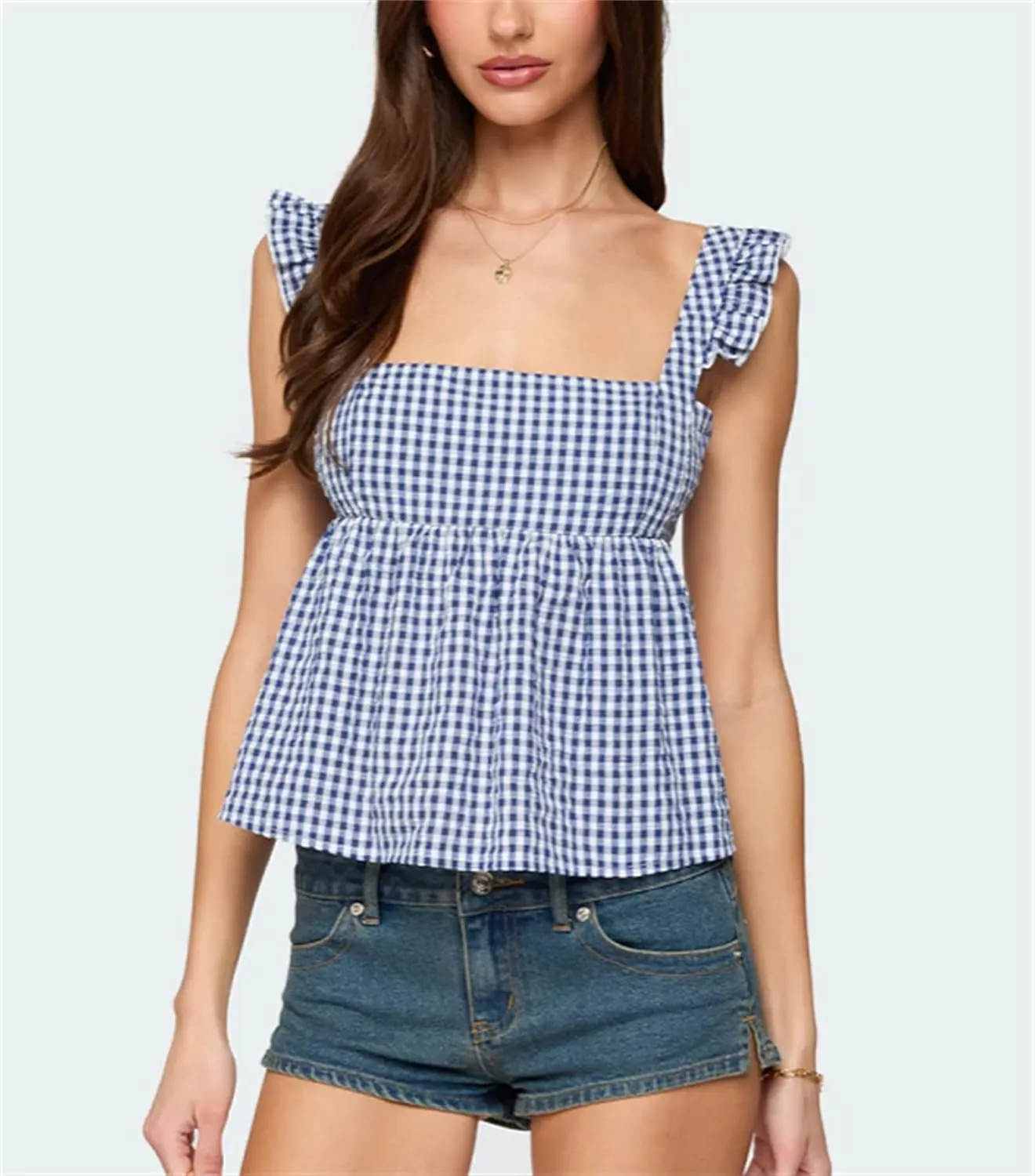 Women Sexy Summer Cami Tops Lace Ruffle Layered Babydoll Cami Crop Tops Y2k Going Out Tops Party Streetwear