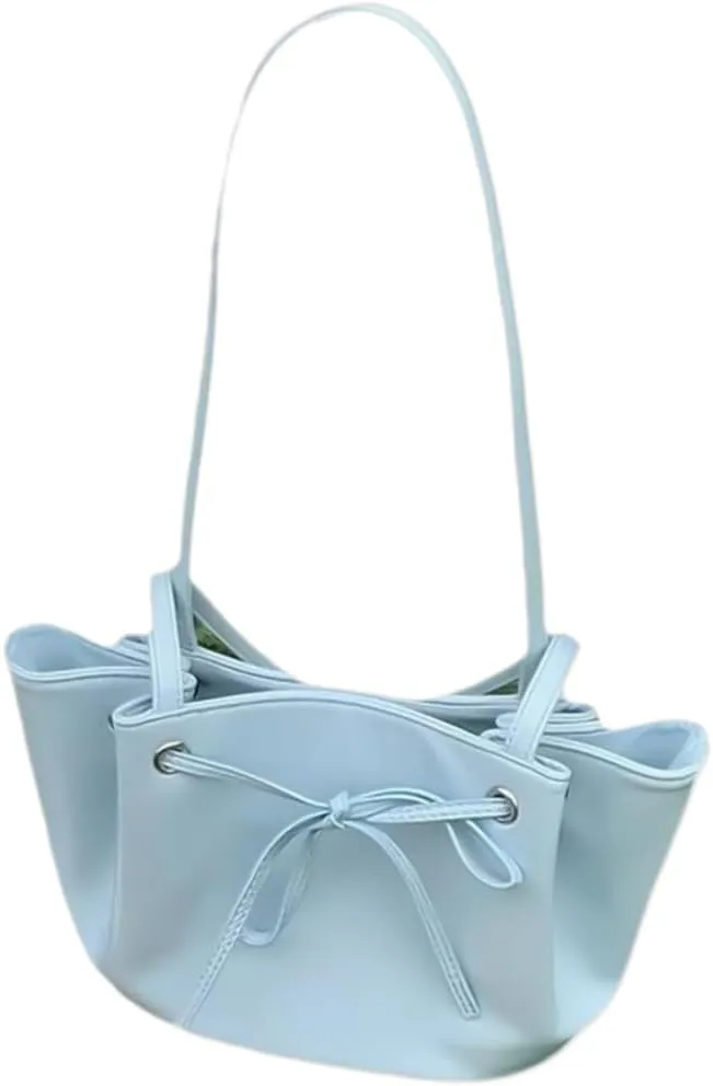 Women Solid Color Armpit Bag PU Leather Shoulder Bag Bowknot Handbag Fashion Underarm Bag Korean Bucket Bag