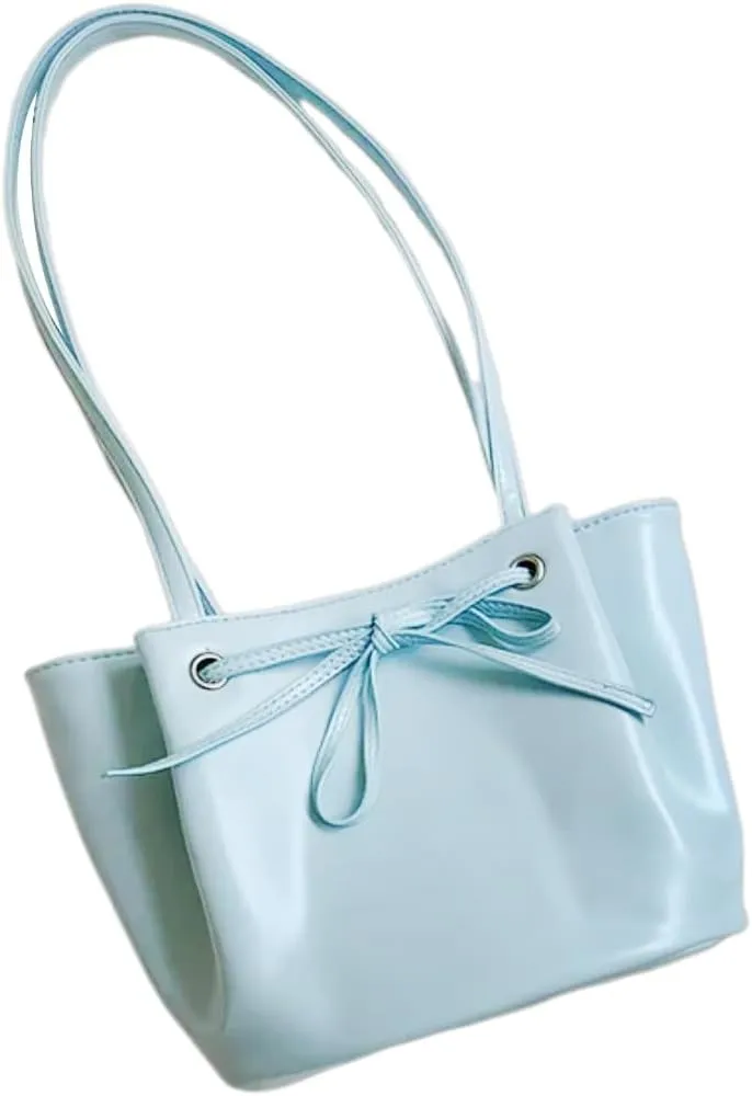 Women Solid Color Armpit Bag PU Leather Shoulder Bag Bowknot Handbag Fashion Underarm Bag Korean Bucket Bag