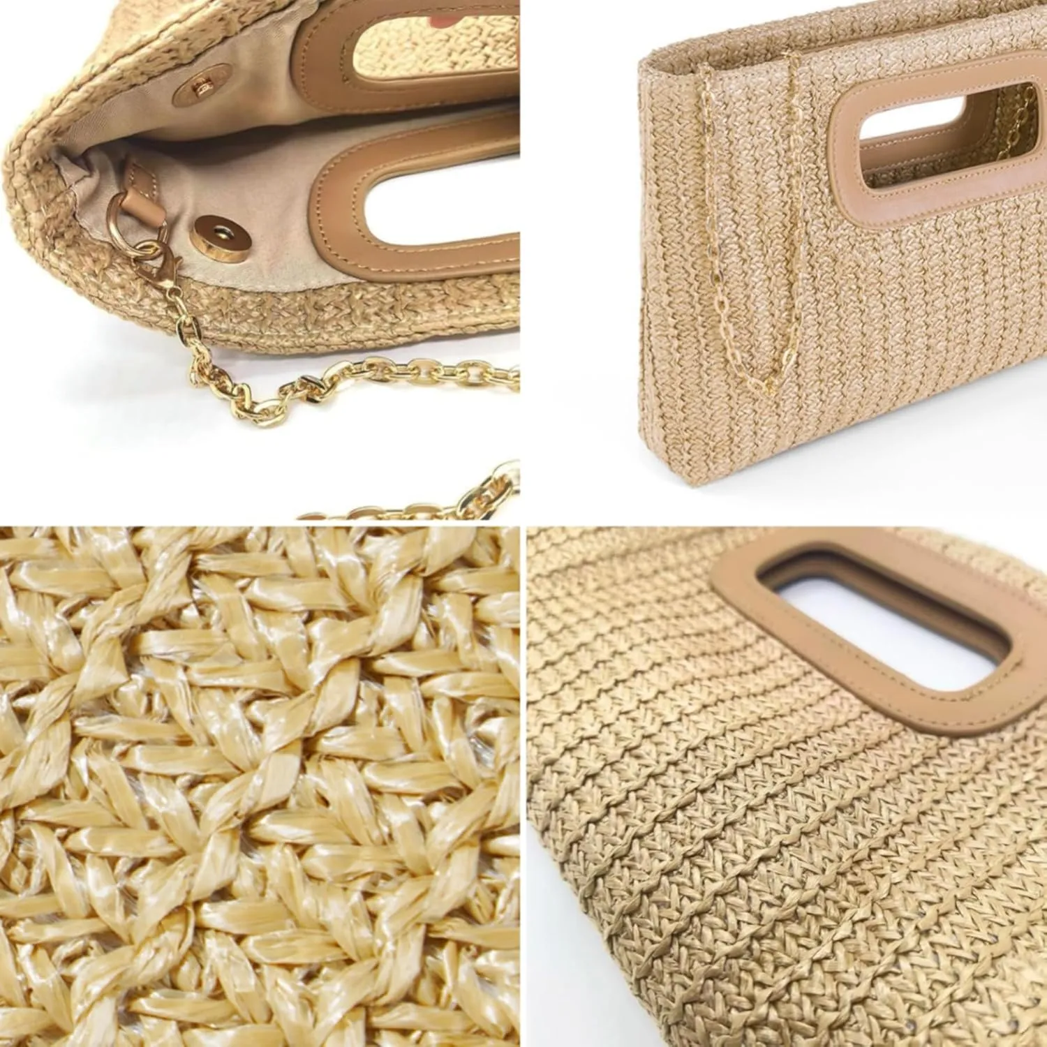 Women Straw Drawstring Bucket Purse Small Tote Shoulder Handbag Hollow Out Cross-body Bag for Summer,Beach