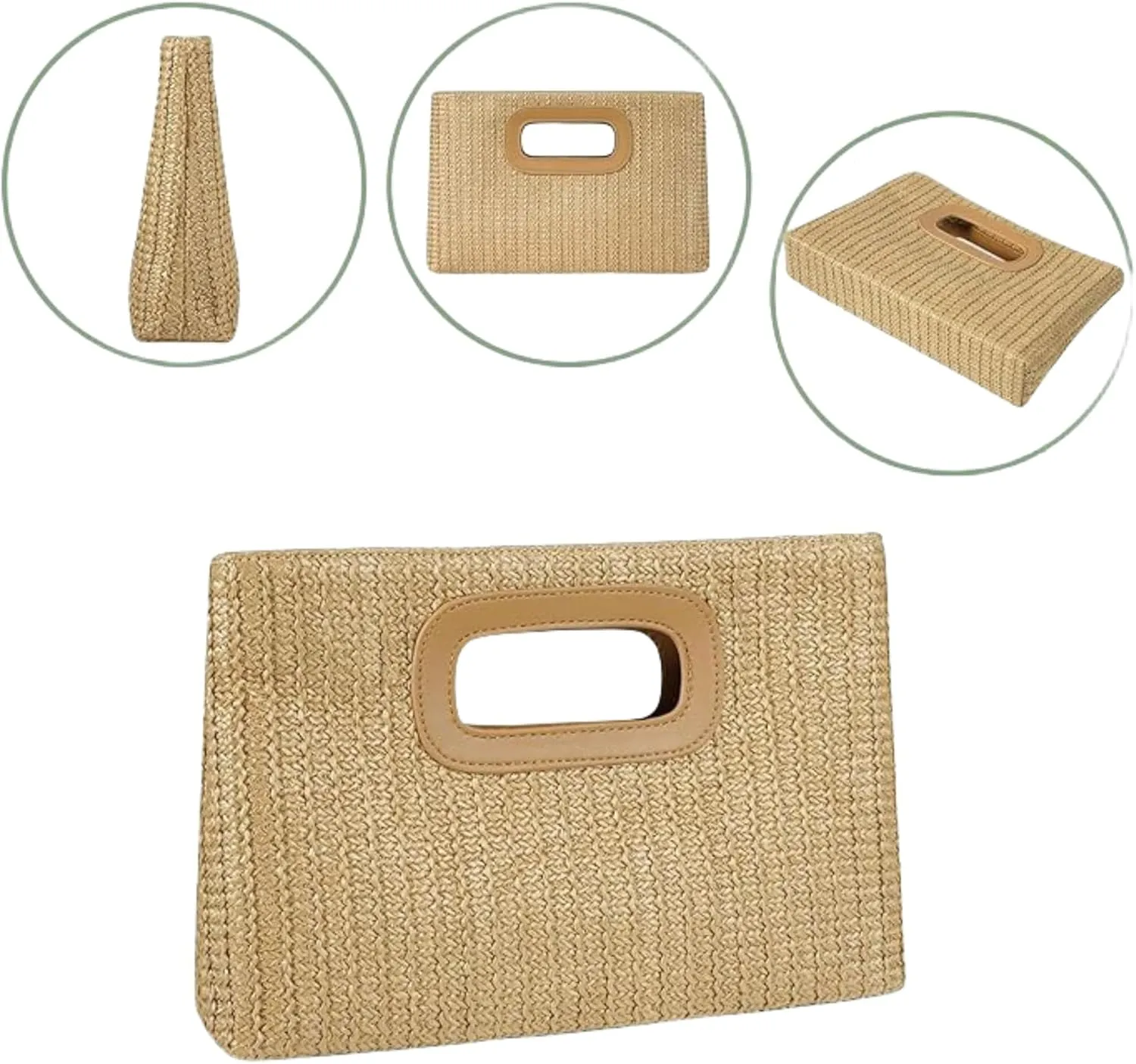 Women Straw Drawstring Bucket Purse Small Tote Shoulder Handbag Hollow Out Cross-body Bag for Summer,Beach