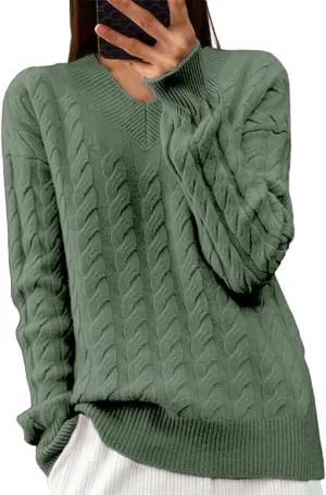Women's 2024 Long Sleeve Pullover Sweater V Neck Ribbed Slim Fitted Fall Knit Jumper Tops Teacher Outfits for Women