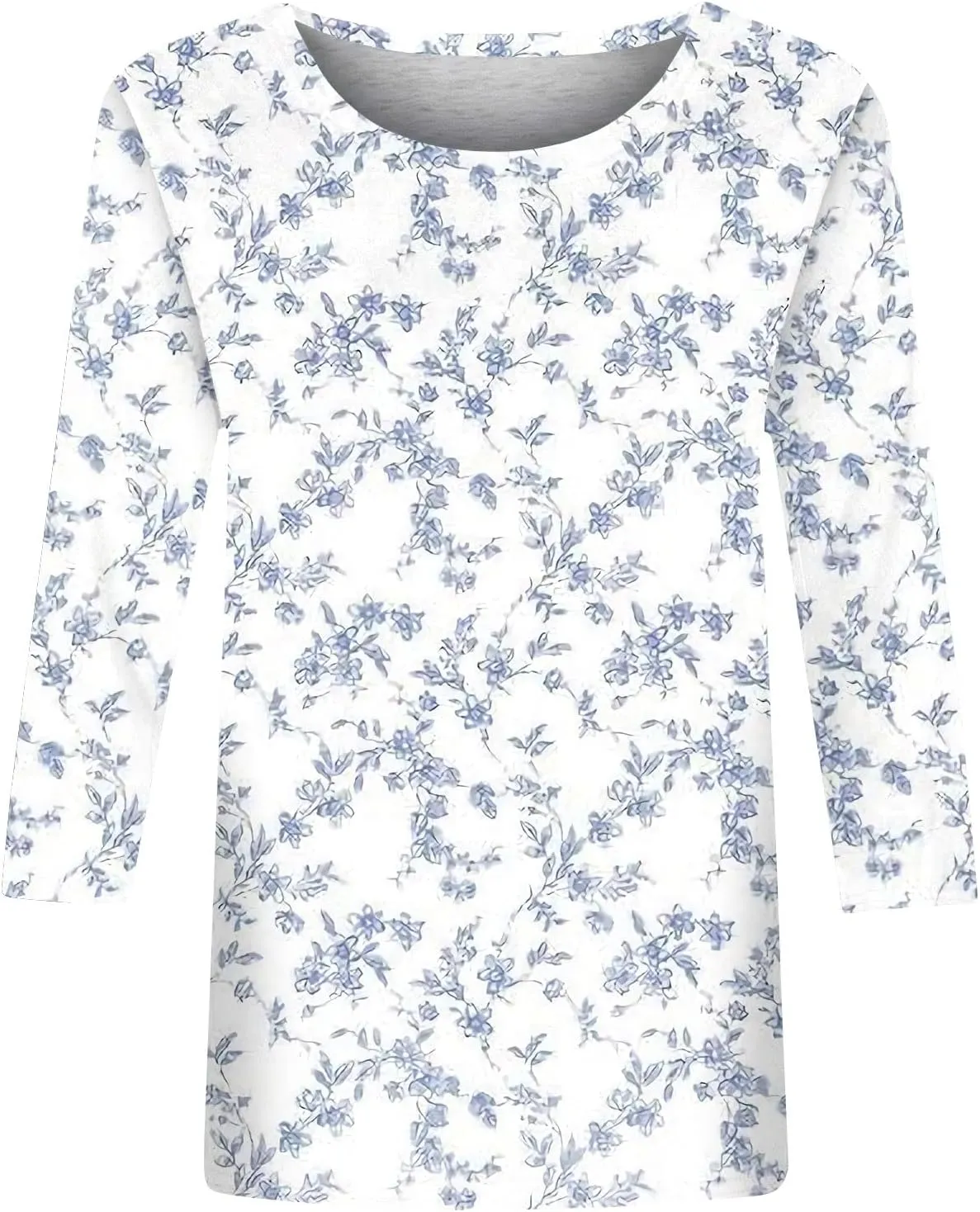 Womens 3/4 Sleeve Tops 2025 Spring Print Round Neck Shirts Loose Fit Three Quarter Sleeve Tshirts