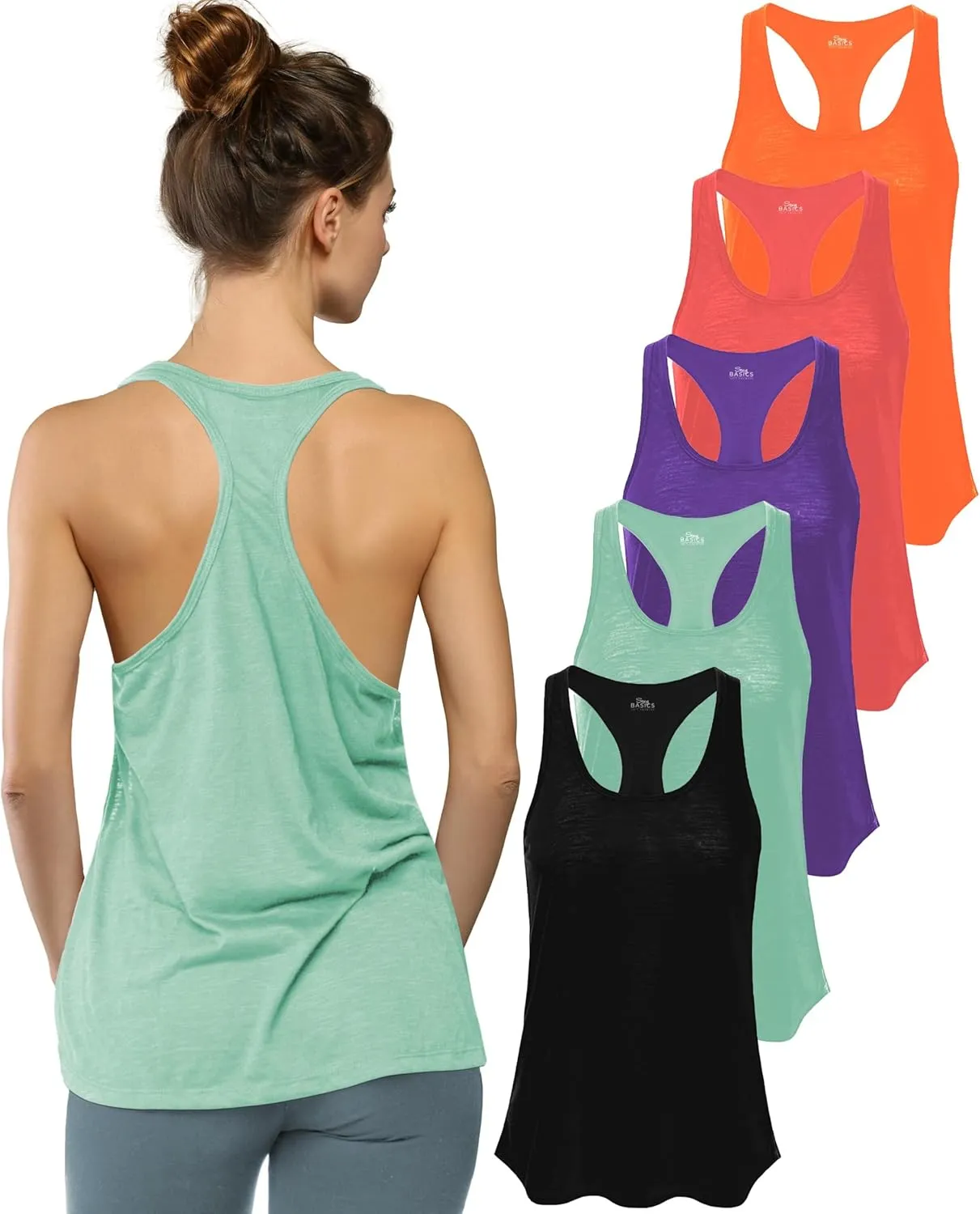 Women's 5 Pack Everyday Flowy Burnout Racer Back Active Workout Tank Tops