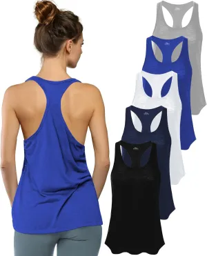 Women's 5 Pack Everyday Flowy Burnout Racer Back Active Workout Tank Tops