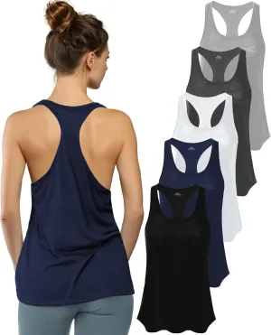 Women's 5 Pack Everyday Flowy Burnout Racer Back Active Workout Tank Tops