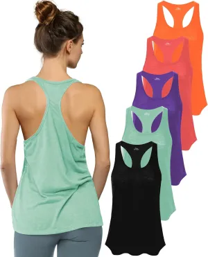 Women's 5 Pack Everyday Flowy Burnout Racer Back Active Workout Tank Tops