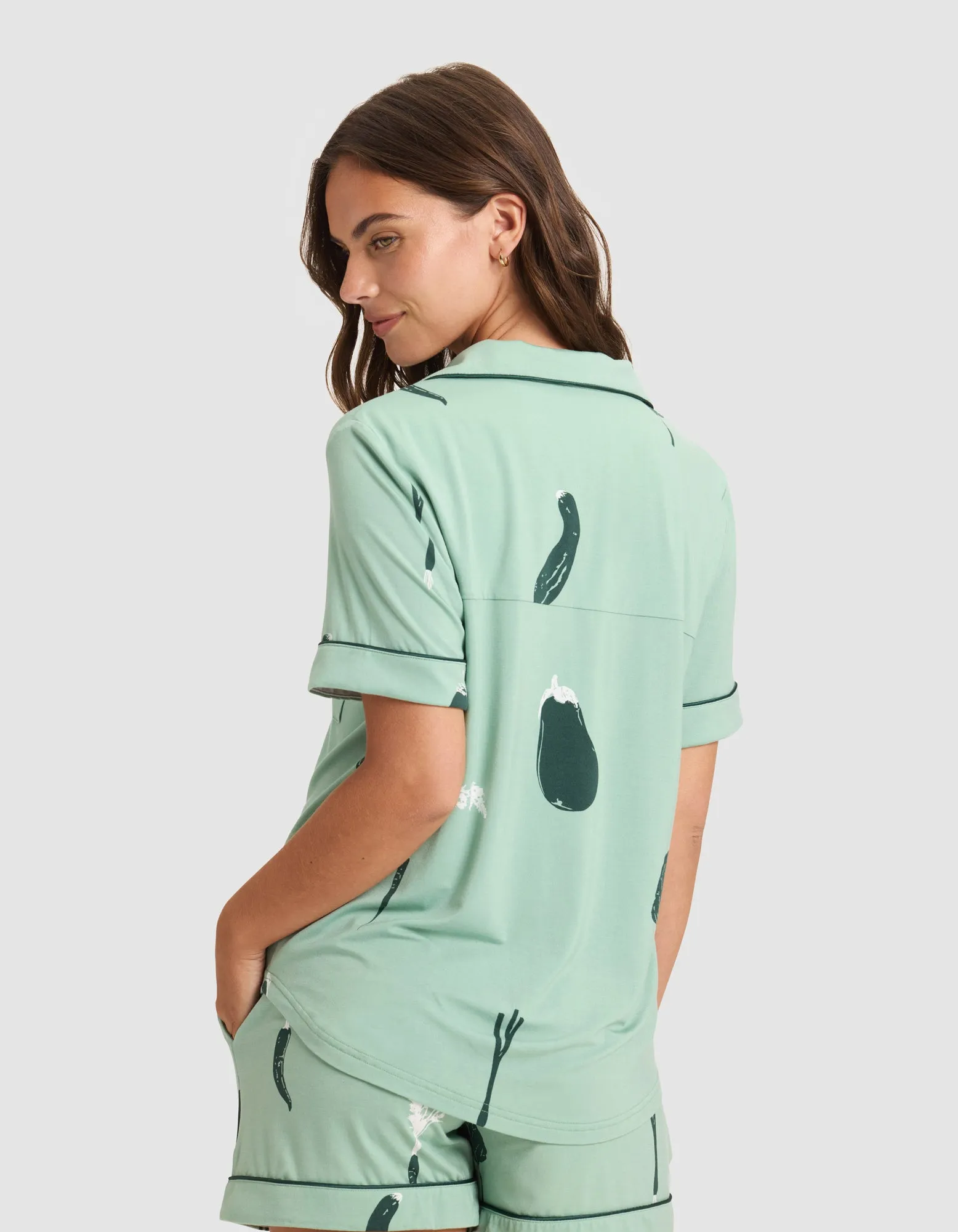 Women's Bamboo Stretch-Knit Short Sleeve Pajama Top (Veggie)