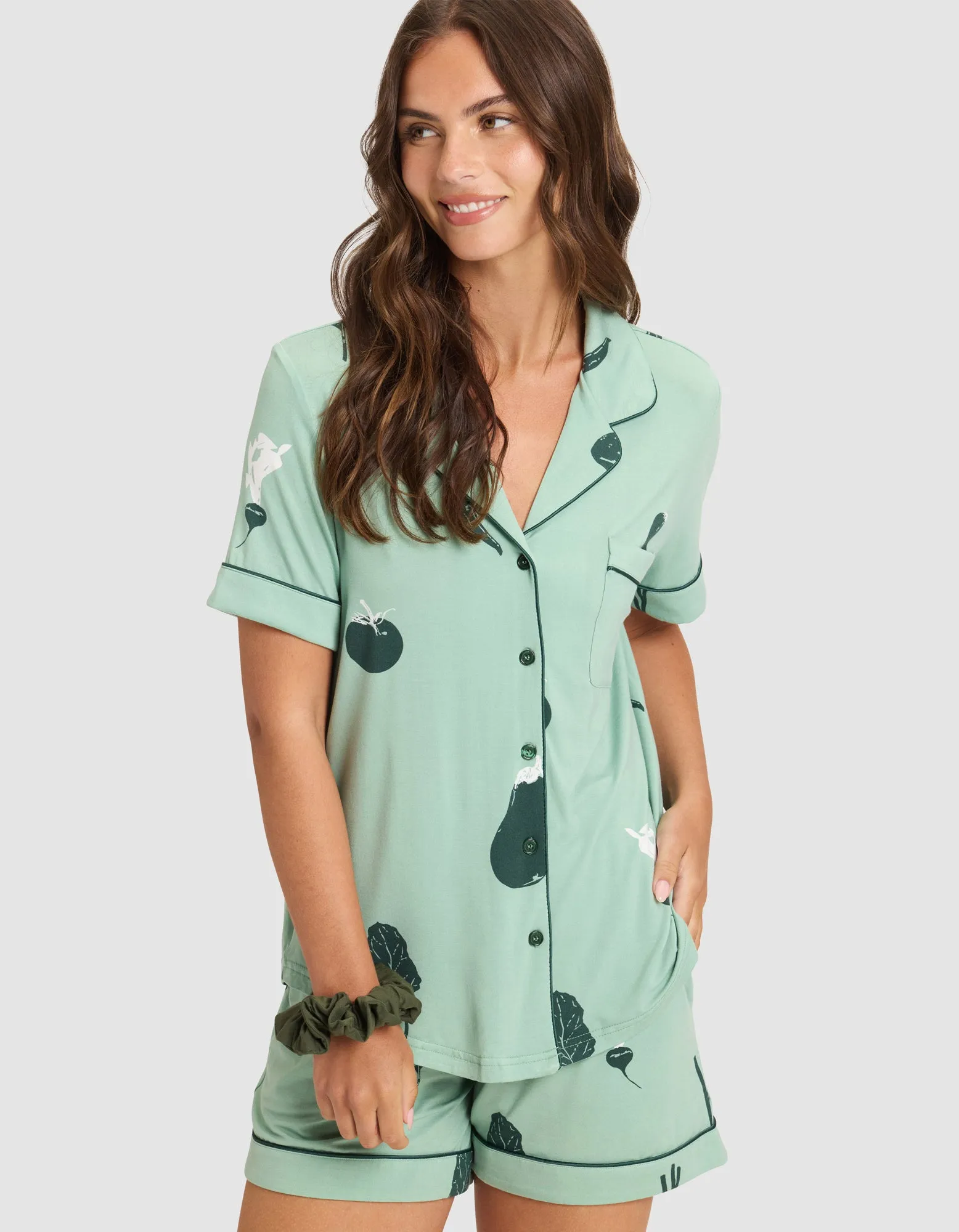 Women's Bamboo Stretch-Knit Short Sleeve Pajama Top (Veggie)