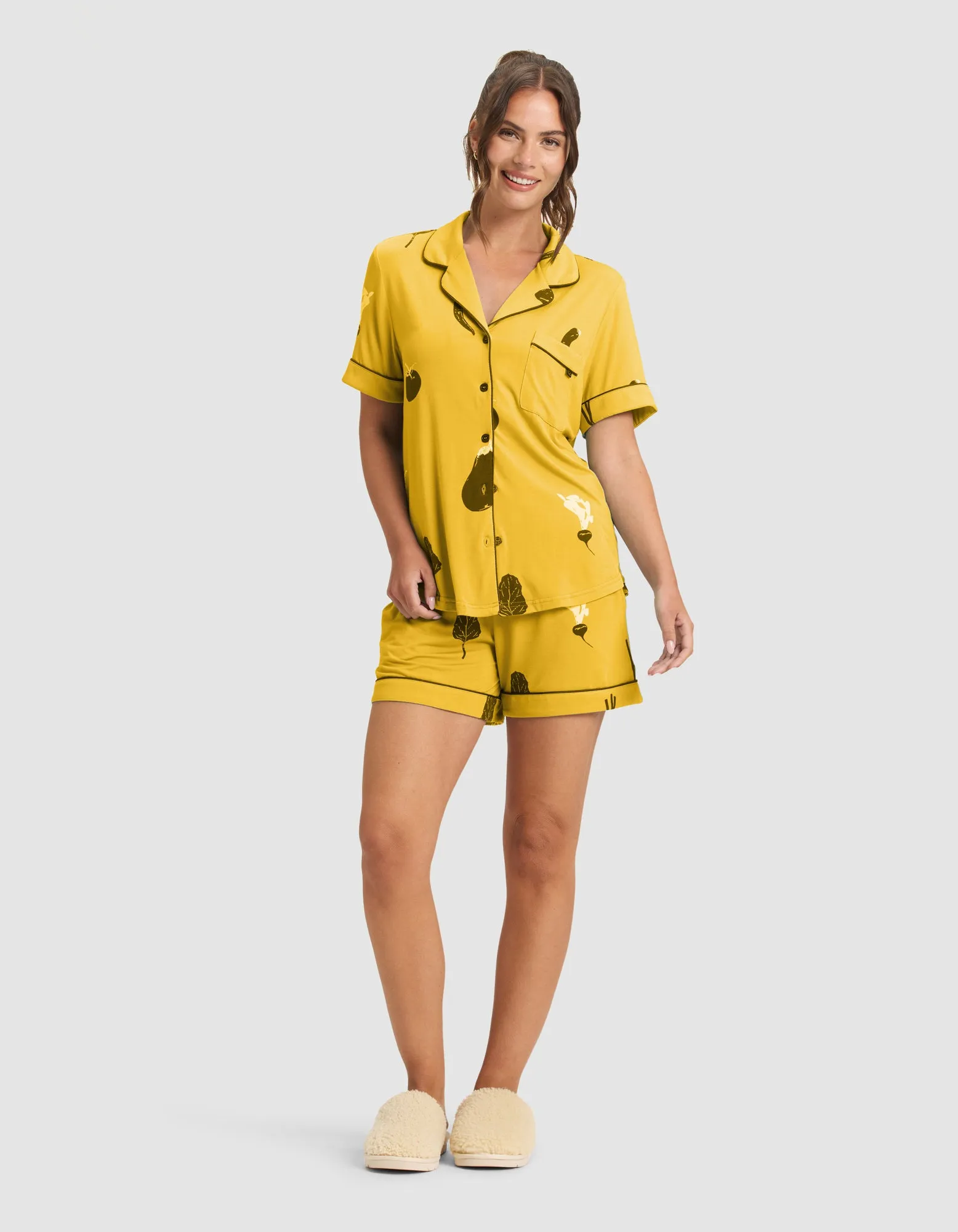 Women's Bamboo Stretch-Knit Short Sleeve Pajama Top (Veggie)