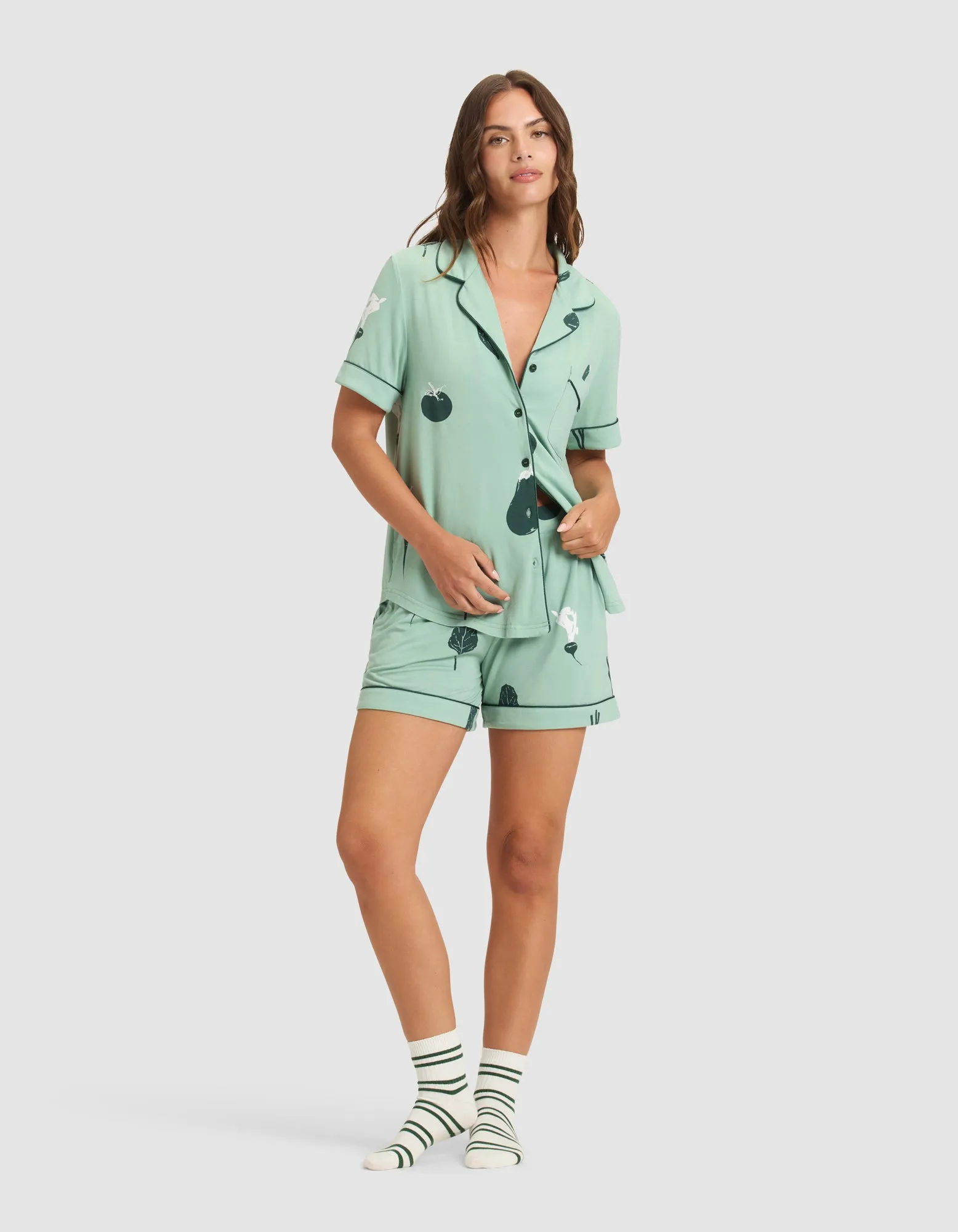 Women's Bamboo Stretch-Knit Short Sleeve Pajama Top (Veggie)