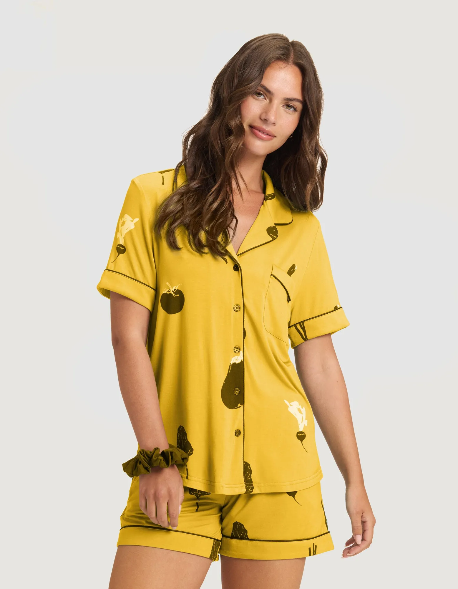 Women's Bamboo Stretch-Knit Short Sleeve Pajama Top (Veggie)