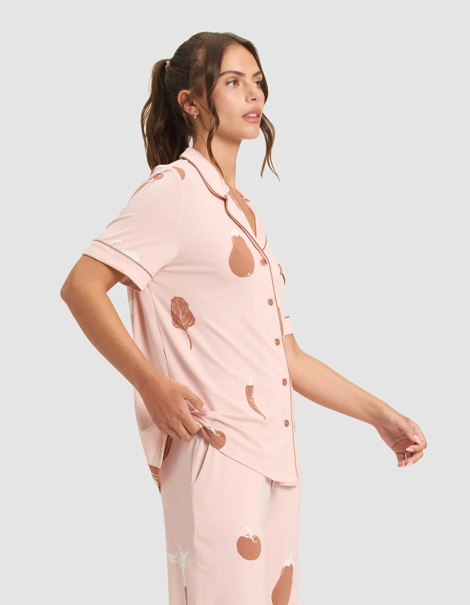 Women's Bamboo Stretch-Knit Short Sleeve Pajama Top (Veggie)