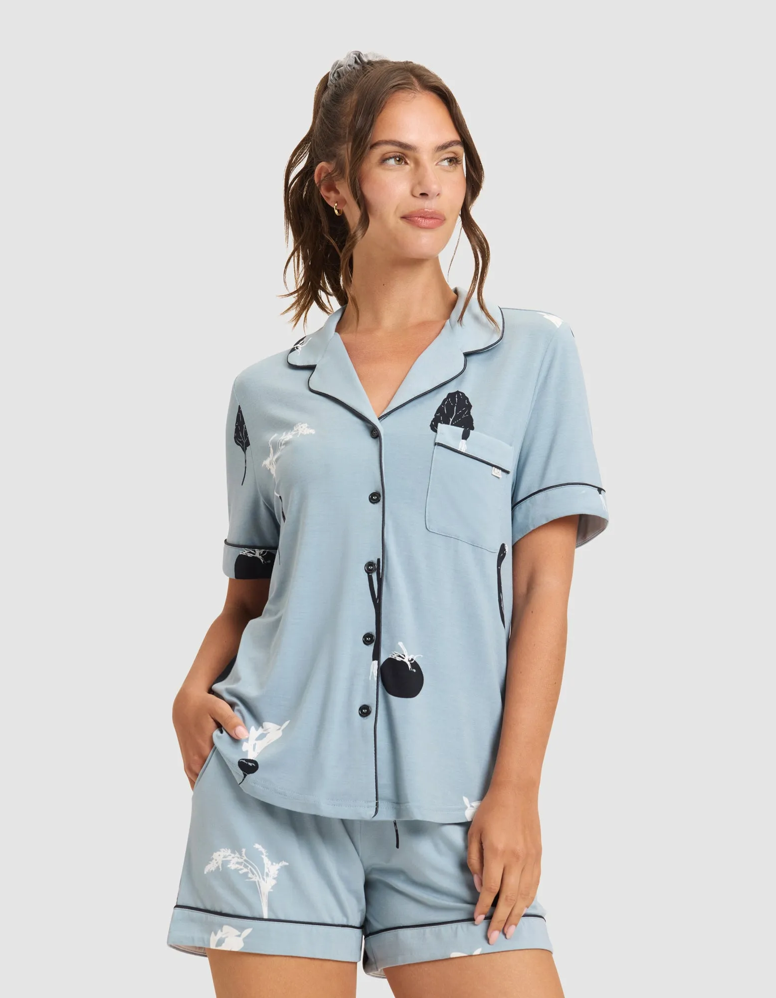 Women's Bamboo Stretch-Knit Short Sleeve Pajama Top (Veggie)