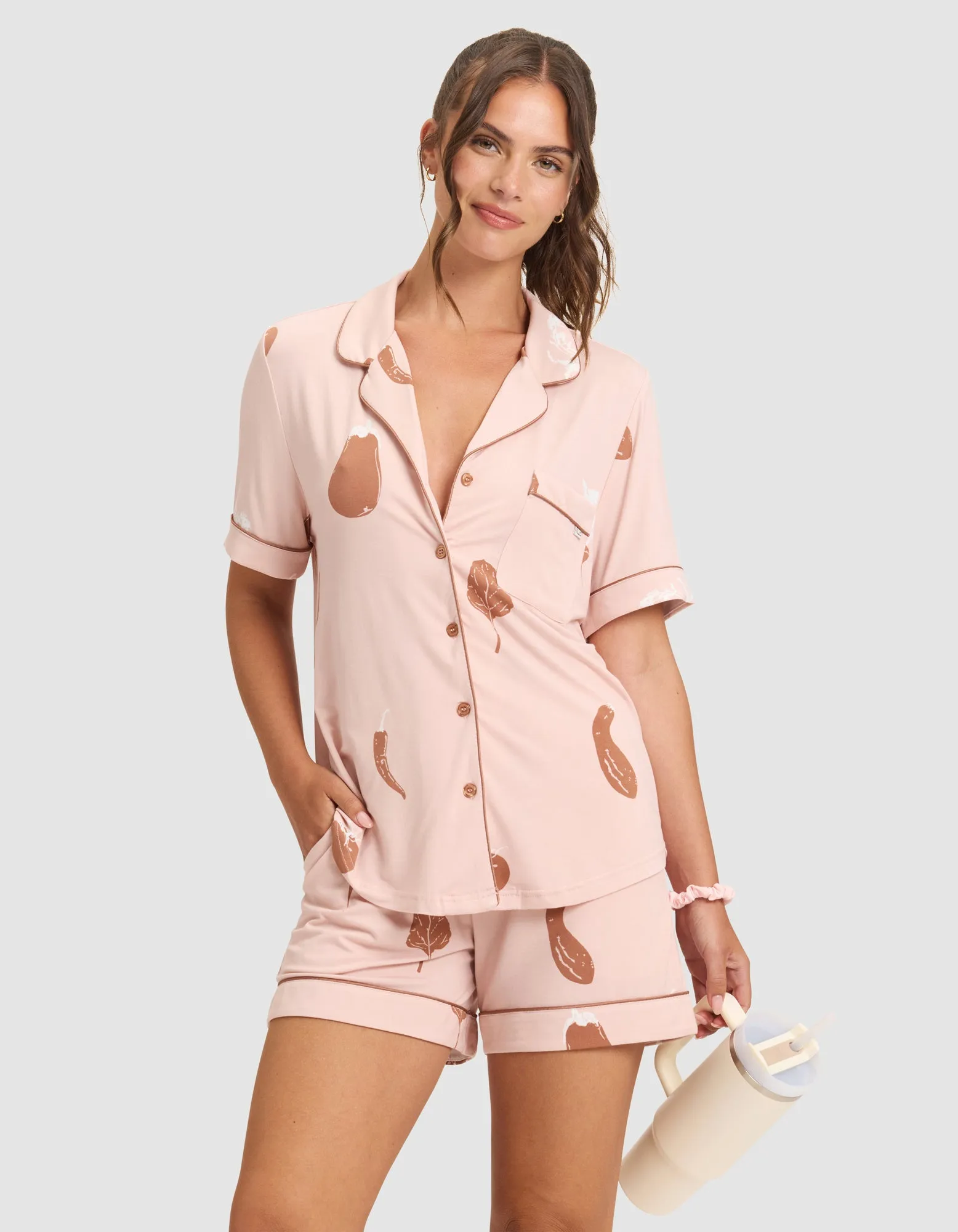 Women's Bamboo Stretch-Knit Short Sleeve Pajama Top (Veggie)