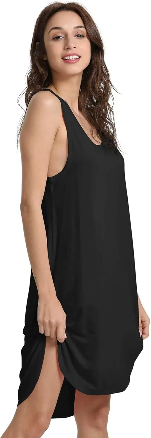 Women's Bamboo Viscose Sleeveless Nightgowns Soft Scoop Neck Wide Strap Knit Sleepshirts