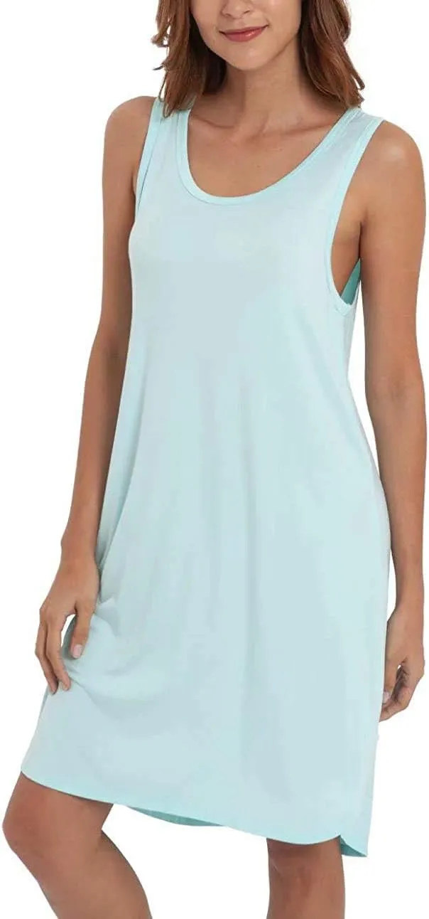 Women's Bamboo Viscose Sleeveless Nightgowns Soft Scoop Neck Wide Strap Knit Sleepshirts