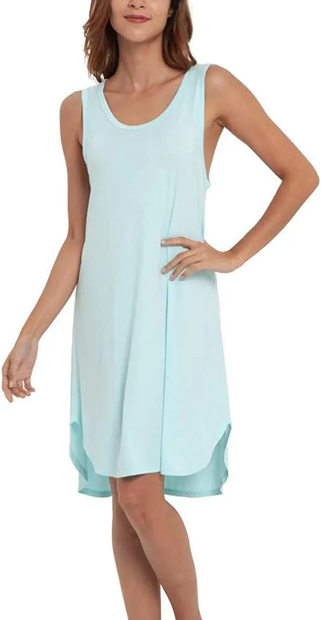 Women's Bamboo Viscose Sleeveless Nightgowns Soft Scoop Neck Wide Strap Knit Sleepshirts
