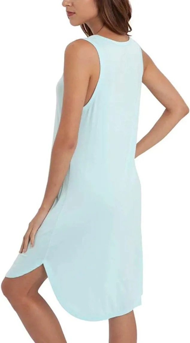 Women's Bamboo Viscose Sleeveless Nightgowns Soft Scoop Neck Wide Strap Knit Sleepshirts