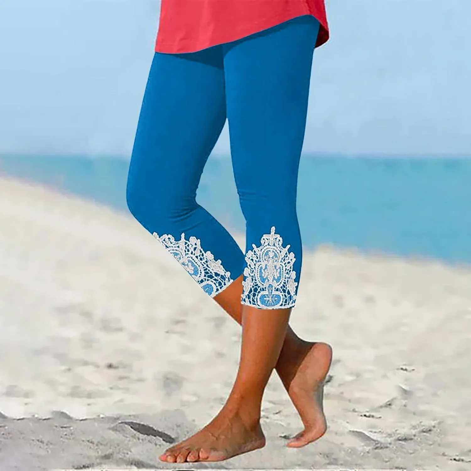 Women's Bottoms Athletic Workout Elastic Sweatpants Leggings High Waisted Casual Trousers Summer 3/4 Length Pants