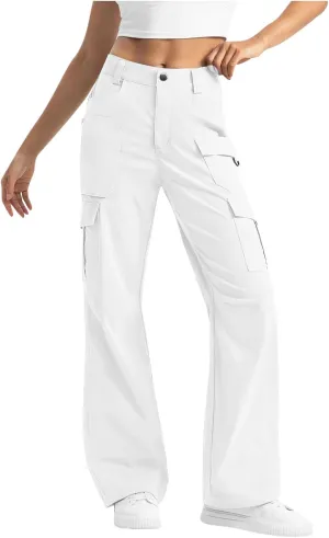 Womens Cargo Hiking Pants High Waisted Wide Leg Pants Lightweight Work Cargo Pants Casual Tactical Pants