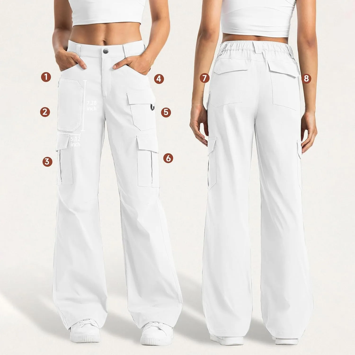 Womens Cargo Hiking Pants High Waisted Wide Leg Pants Lightweight Work Cargo Pants Casual Tactical Pants