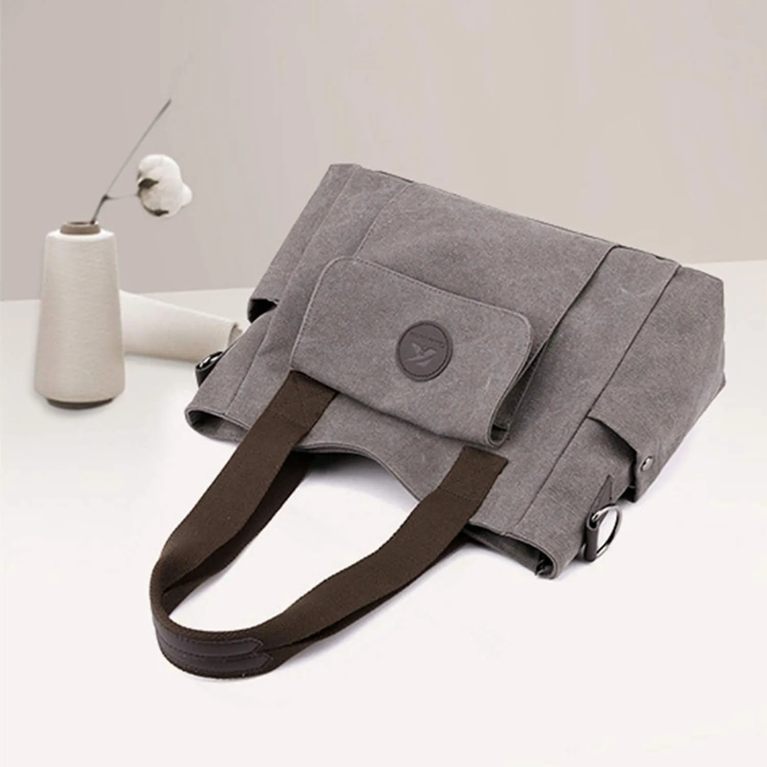 Women's Casual Canvas Shoulder Bags Tote Purse Top Handle Handbags Work Crossbody Satchel (Grey)